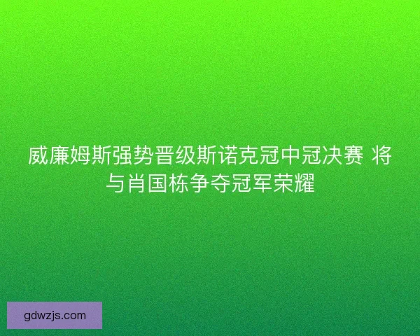 威廉姆斯强势晋级斯诺克冠中冠决赛 将与肖国栋争夺冠军荣耀